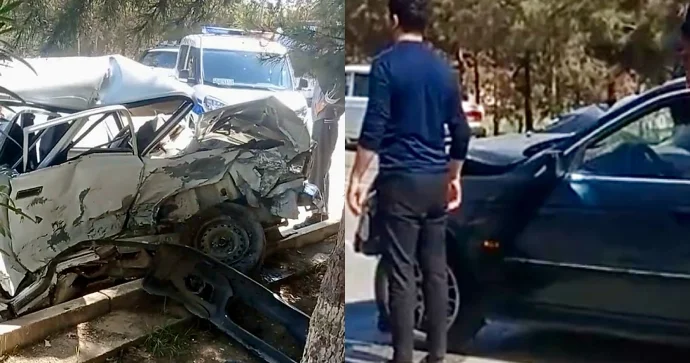 Şirvanda “VAZ” əvvəl “BMW”yə, sonra ağaca çırpıldı VİDEO