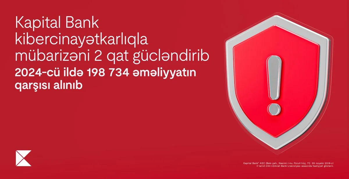 Kapital Bank kibercinayətkarlıqla mübarizəni 2 qat gücləndirib: 2024 cü ildə 198 734 əməliyyatın qarşısını alınıb