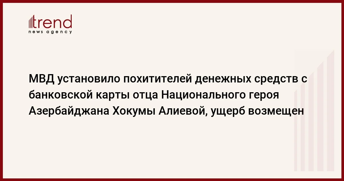 МВД установило похитителей денежных средств с банковской карты отца Национального героя Азербайджана Хокумы Алиевой, ущерб возмещен