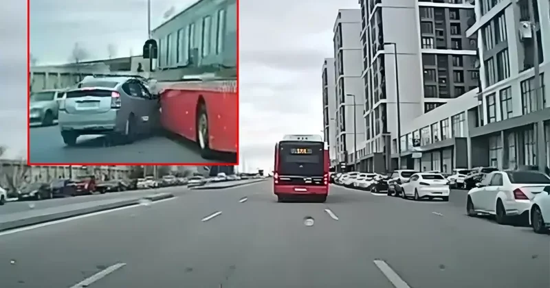 В Баку легковушка влетела в автобус: ВИДЕО
