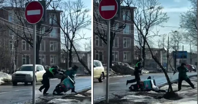 Yol polisi yoxlamadan qaçan skuterli kuryeri yıxaraq saxladı VİDEO