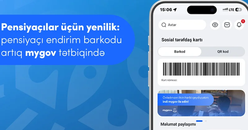 Pensiyaçılar üçün endirim barkodu artıq “mygov” mobil tətbiqində Foto