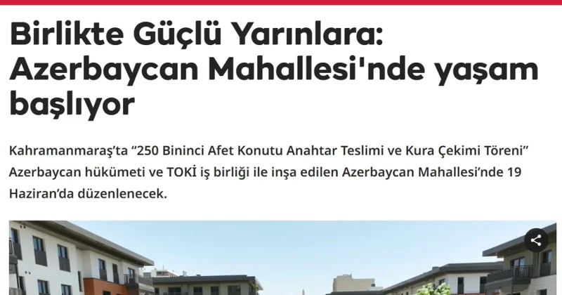 “TRT Haber” Kahramanmaraşın “Azərbaycan” məhəlləsi barədə reportaj yayımlayıb