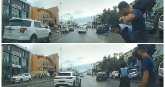Prospektdə qayda pozub maşını vuran qadın sürücü aradan çıxdı VİDEO
