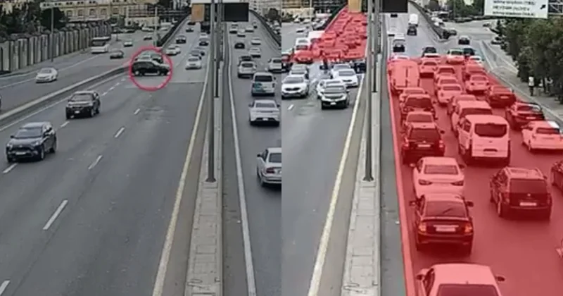 Bakıda ara məsafəsini düzgün seçməyən sürücü qəzaya səbəb oldu ANBAAN VİDEO