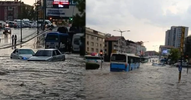 Güclü yağış Ankarada həyatı iflic etdi Video