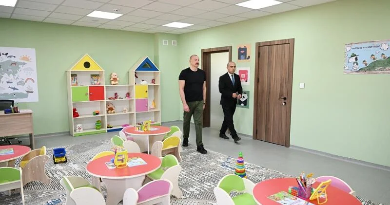 Президент Ильхам Алиев принял участие в открытии в городе Агдам яслей детского сада номер 1 ФОТО