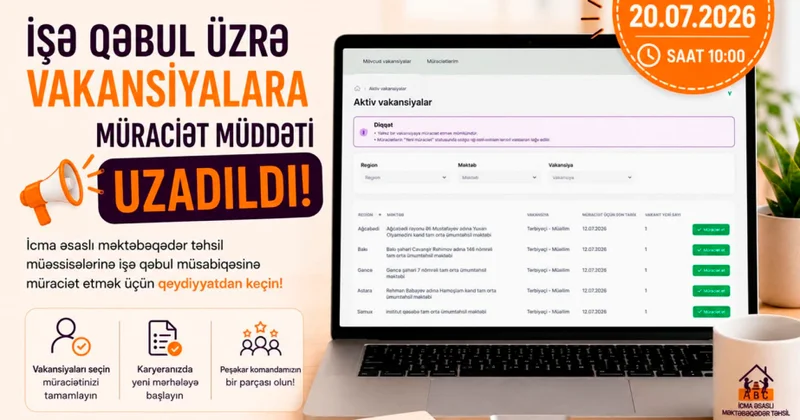 Bakıdakı 6 məktəbdə tərbiyəçi müəllim vakansiyaları üzrə qəbul uzadılıb