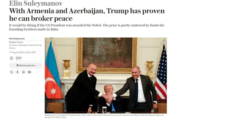 Prezident İlham Əliyevin regionda sülh və normallaşma strategiyası Böyük Britaniya mətbuatında