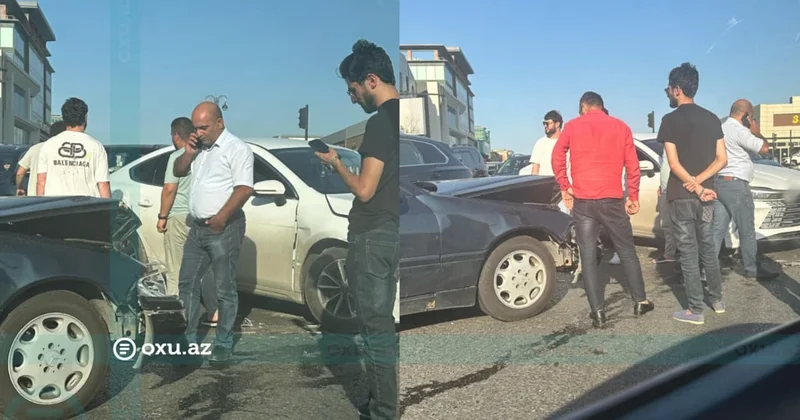 Babək prospektində iki avtomobil toqquşub YOLDA TIXAC YARANIB