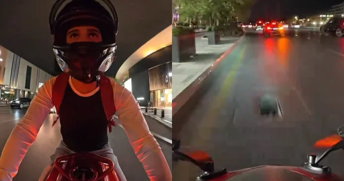 Prospektdə motosiklet sürücüsü son anda qəzadan xilas oldu VİDEO