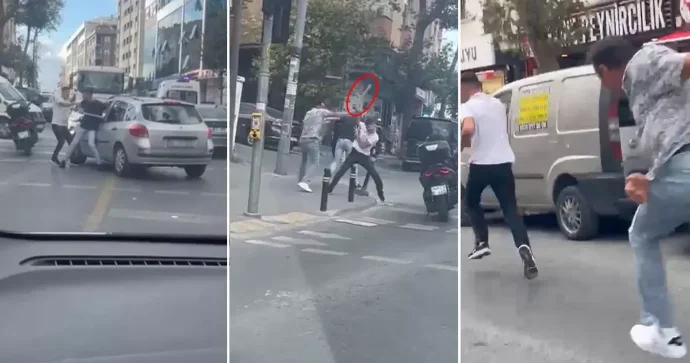 Yolun ortasında maşına hücum çəkdilər; sürücü görün nə etdi ANBAAN VİDEO