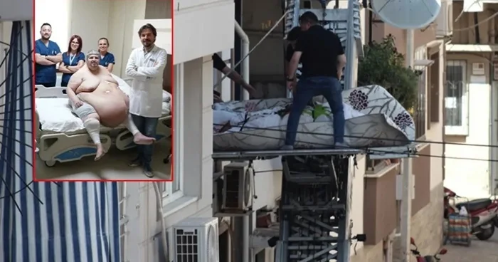 310 kq lıq kişinin meyitini evdən çıxara bilmədilər, xüsusi texnika çağırdılar VİDEO