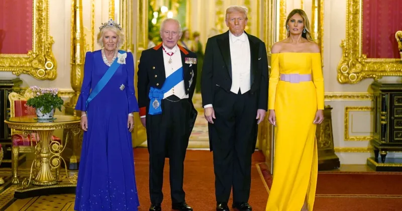 Супруги Карла III и Трампа на банкете в платьях цветов флага Украины