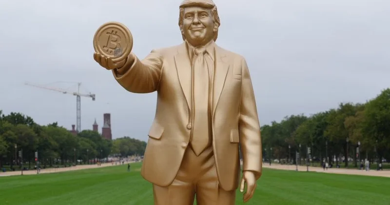 ABŞ da Trumpın qızıl heykəli qoyuldu Əlində Bitcoin var FOTO