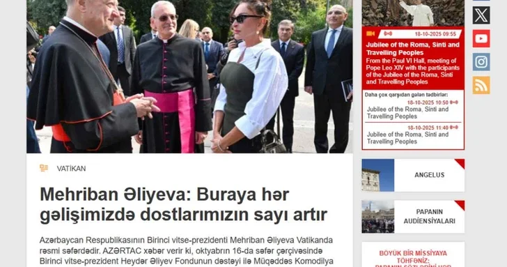 В Vatican News вышла статья о визите Первого вице президента Азербайджана Мехрибан Алиевой