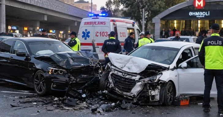 У метро Ахмедлы в Баку столкнулись два автомобиля: один человек погиб