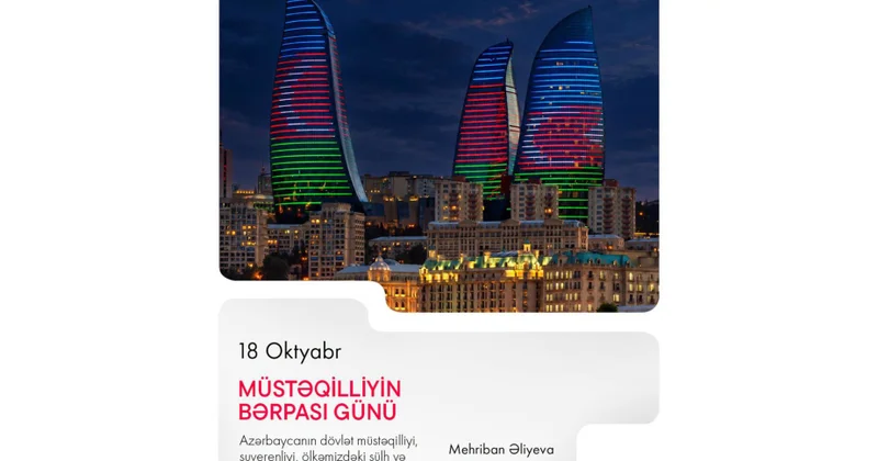 Birinci vitse prezident Mehriban Əliyeva Müstəqilliyin Bərpası Günü ilə bağlı paylaşım edib