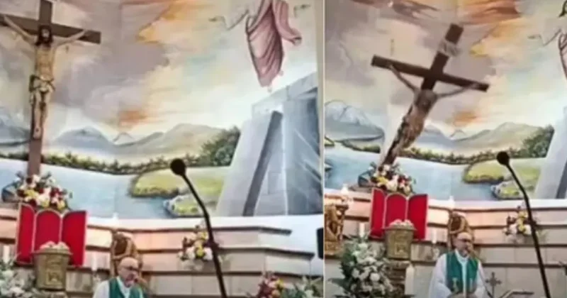Ekvadorda canlı yayım zamanı üzərinə xaç aşan keşiş öldü Anbaan görüntü