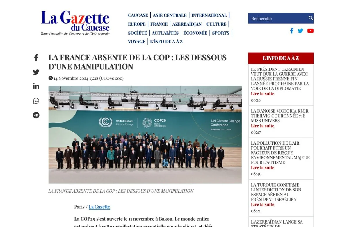 “La Gazette du Caucase” fransız siyasətçilərini COP29 ilə bağlı ermənipərəst mövqeyini qınadı