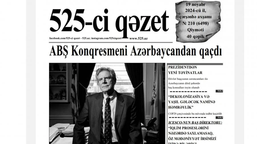 525ci qəzet “525ci qəzet”in 19 noyabr sayında nələr var? ANONS