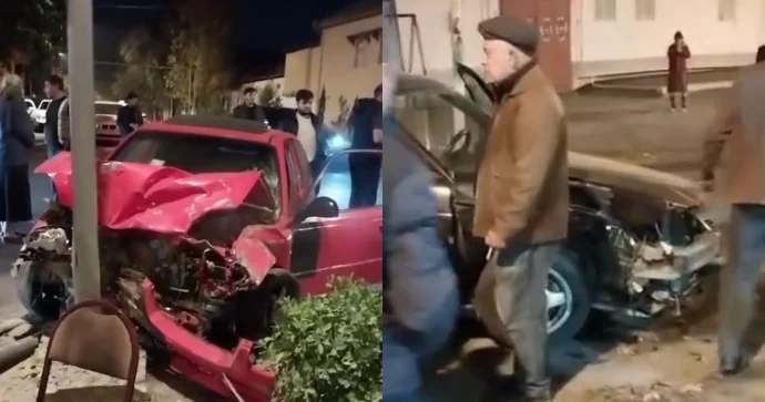 Göyçayda qəza: “Hyundai” “VAZ”a çırpıldı, sonra işıq dirəyinə dəydi VİDEO