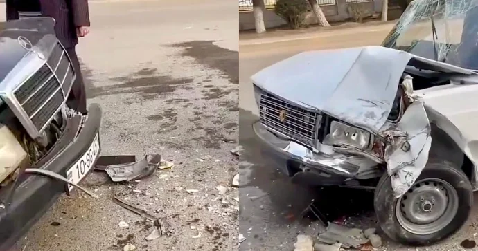 Tərtərdə qəza: “Mercedes” və “VAZ” toqquşdu VİDEO