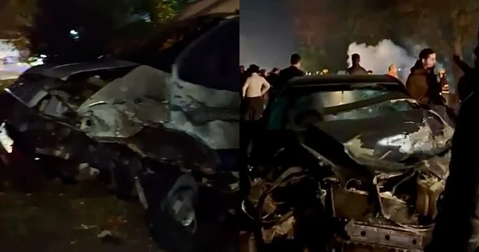 Göyçayda “Mercedes”lə toqquşan yük maşını alovlandı, 1 nəfər xəsarət aldı VİDEO