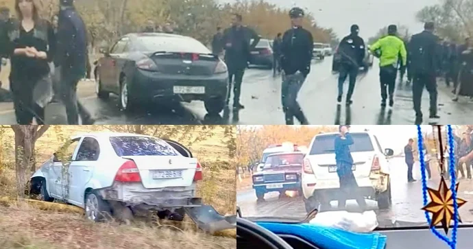 Toj kortejində zəncirvari qəza: Üç avtomobil toqquşdu VİDEO