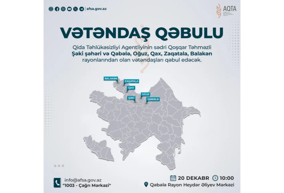 Qəbələdə qida təhlükəsizliyi ilə bağlı vətəndaşların müraciətləri dinləniləcək AZƏRTAC