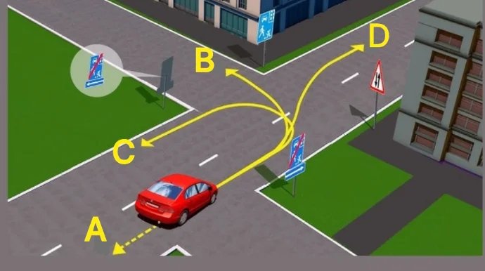 Sürücü göstərilən hansı trayektoriya üzrə hərəkət edə bilər? DOĞRU CAVAB