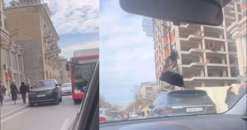 “Range Rover”i yolda park etdilər, sıxlıq yarandı Video