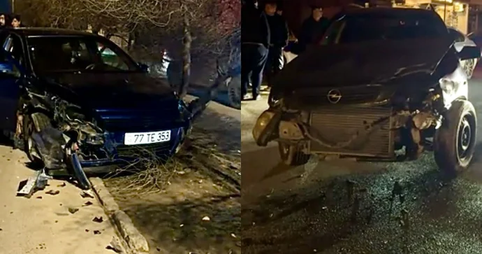 Sumqayıtda qəza: “Opel”lər toqquşdu, biri ağaca çırpıldı VİDEO