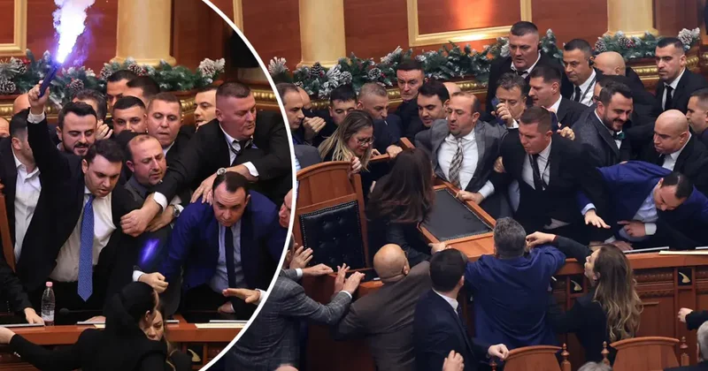 Albaniya parlamentində gərginlik FOTOLAR