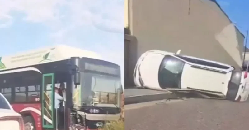 Бакинский автобус протаранил легковушку: ВИДЕО