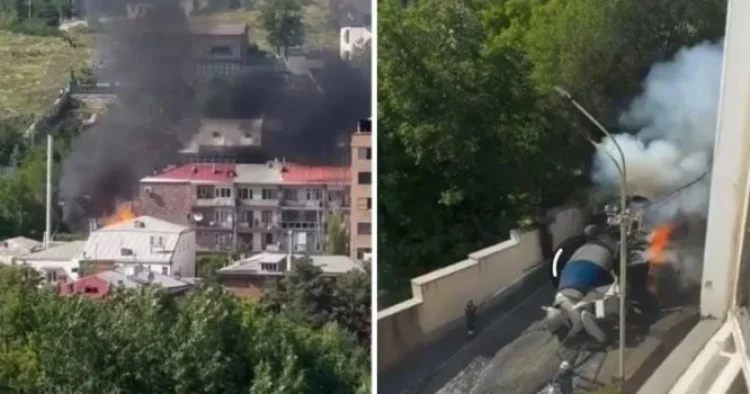 İrəvanın mərkəzində yük maşını partlayıb
