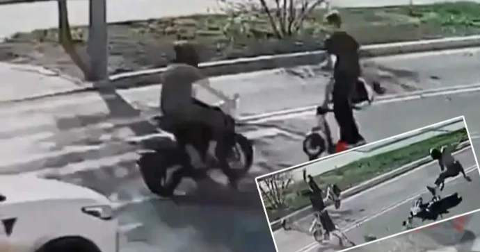 Skuter və motosiklet toqquşdu; hər iki sürücü ağır yaralandı VİDEO