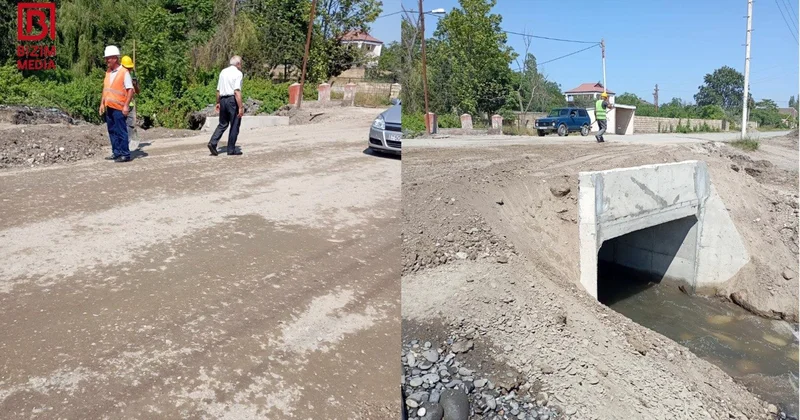 Apreldə sel sularının dağıtdığı yolda son vəziyyət VİDEO