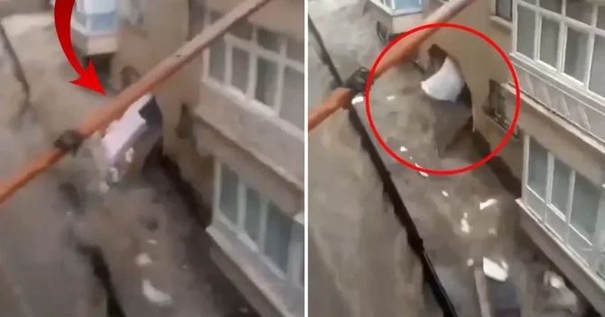 Türkiyədə sel suları evlərin divarlarını dağıtdı ANBAAN GÖRÜNTÜ