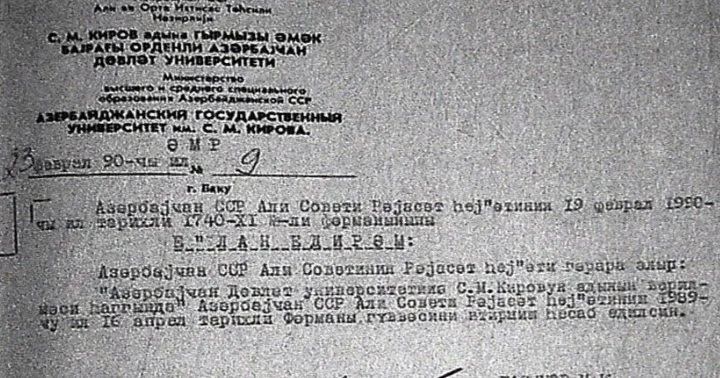 Bakı Dövlət Universitetinin şərəfli tarixi ilə bağlı daha bir elmi sənəd aşkar edilib