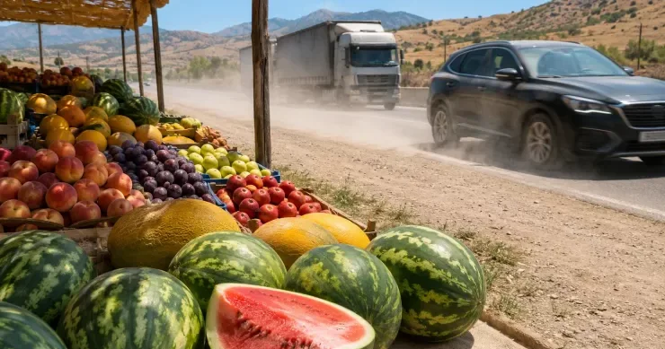 Yol kənarındakı rəngarəng meyvələrin arxasındakı BƏLA: Süfrənizə zəhər gətirir