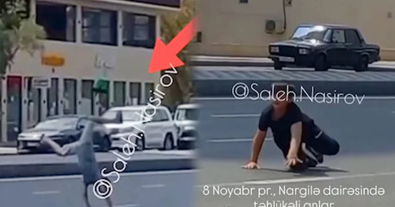 Yolun ortasında təhlükəli hərəkətlər etdilər Valideynləri ilə polisə çağırıldılar Video