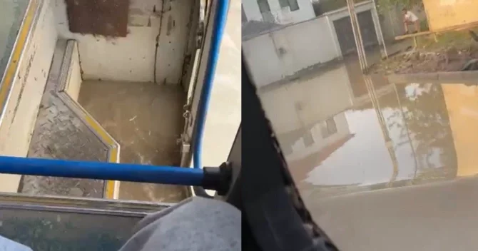 Bakıda bu yolla hərəkət edən avtobusların içinə su dolur GÖRÜNTÜLƏR