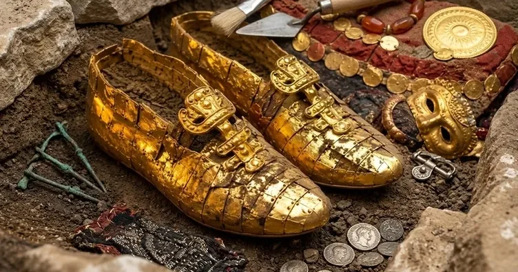 1500 illik məzardan qızılla örtülmüş ayaqqabılar tapıldı FOTO