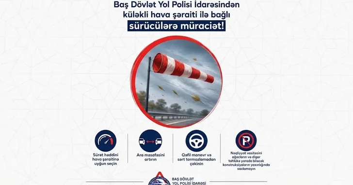Дорожная полиция Азербайджана напомнила водителям о правилах безопасности при сильном ветре