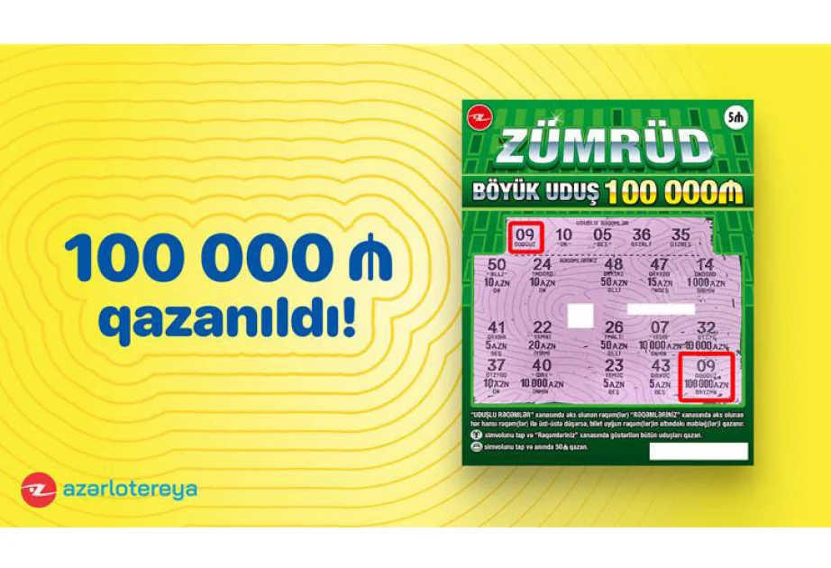 ® “Zümrüd” ani lotereyasında böyük uduş 100 000 qazanıldı! AZƏRTAC