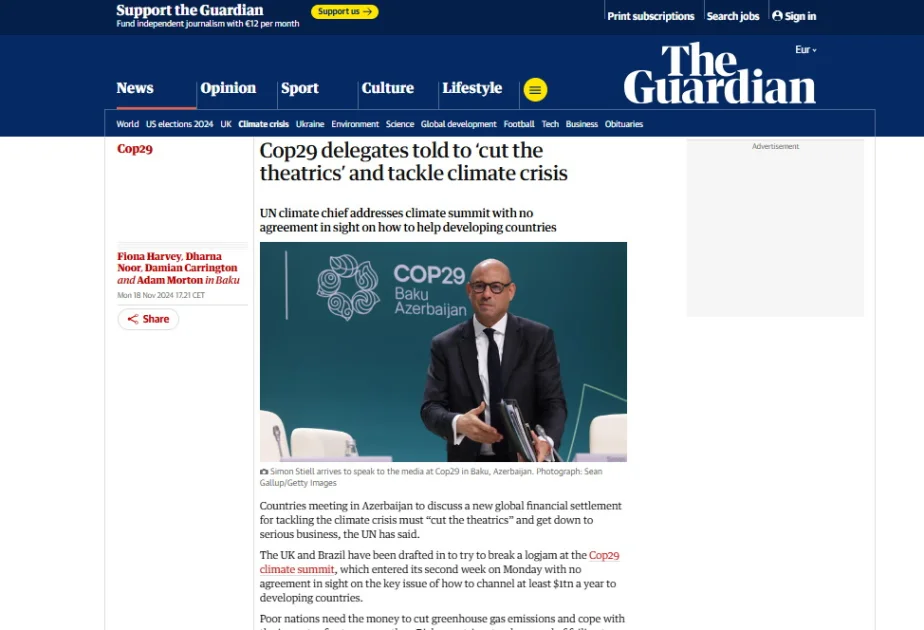 BMT COP29da iştirak edən ölkələri konkret qərarlar qəbul etməyə çağırıb “The Guardian”