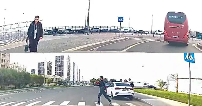 Bakıda piyadalardan biri qayda pozdu, digəri isə nümunə oldu VİDEO