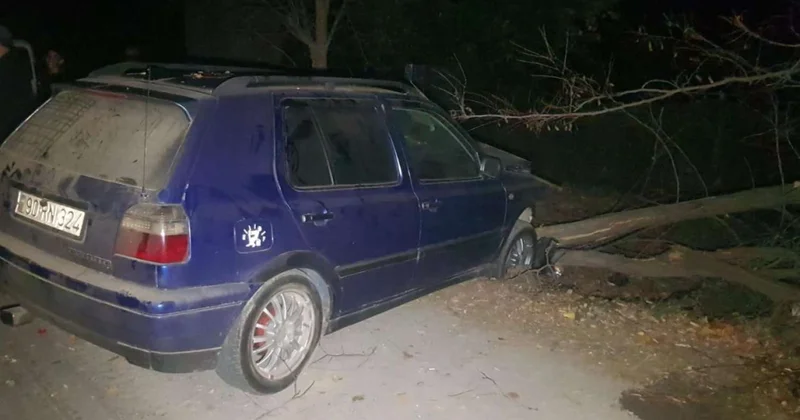 Avtomobili ağaca çırpan sürücü xəstəxanalıq oldu FOTO