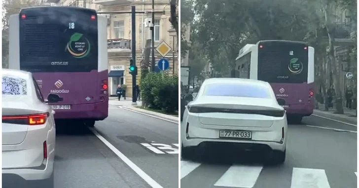 В Баку водитель автобуса нарушил правила движения по выделенной полосе